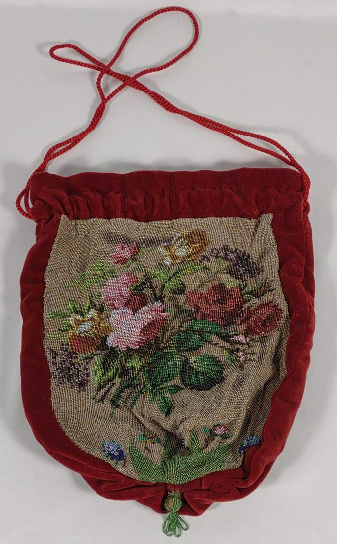 Vintage Micro Beaded Pull String Bag / Purse (1 of 6)
