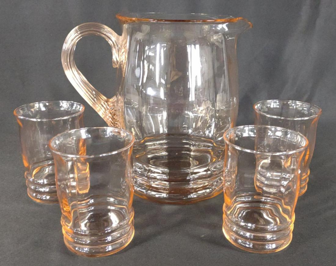 5 pc Macbeth Evans Pink Glass Tumblers & Pitcher (1 of 12)