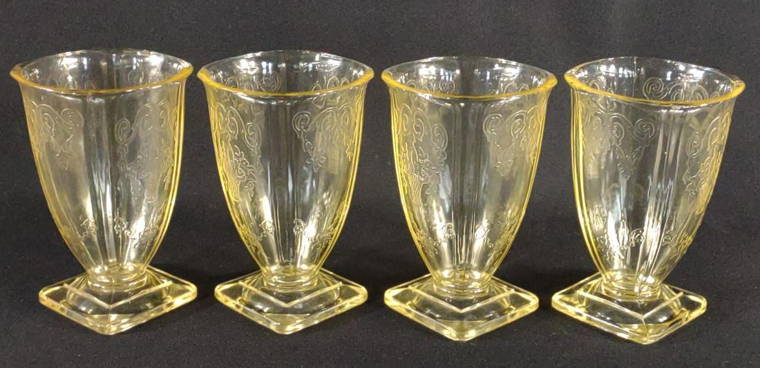 4 Lorain Indiana Yellow Glass Footed Tumblers (1 of 6)
