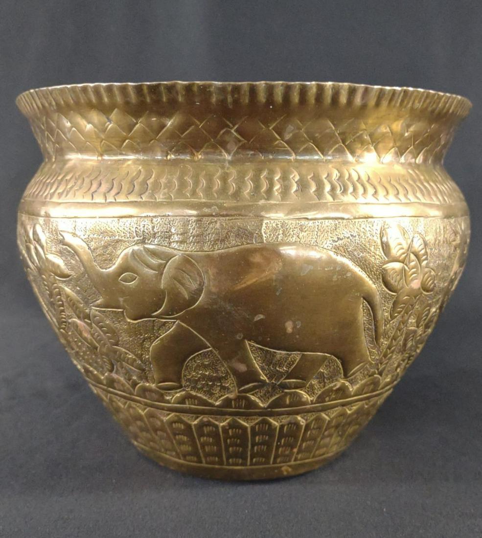 Antique Hammered Brass Punched Jardiniere Planter (1 of 8)
