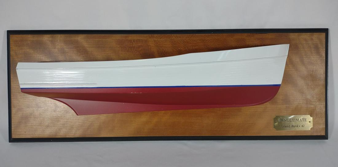 Penultimate Half Hull Ship Model Grand Banks 42: Penultimate, grand banks 42 half hull model ship made by Trident Studio. Plaque is 27" by 10".