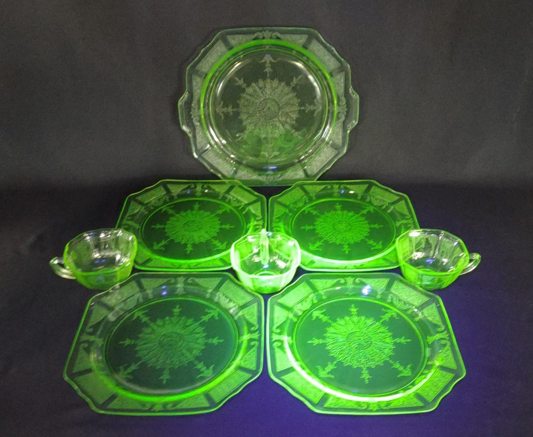 Princess Green Uranium Glass Plates & Cups (1 of 7)