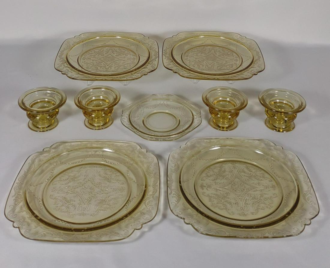 9 pc Madrid Amber Depression Glass Set (1 of 10)