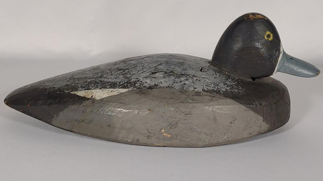 Vintage Bluebill Duck Decoy: Ineligible writing on underside. Cannot make out name, only "Best of Luck".
