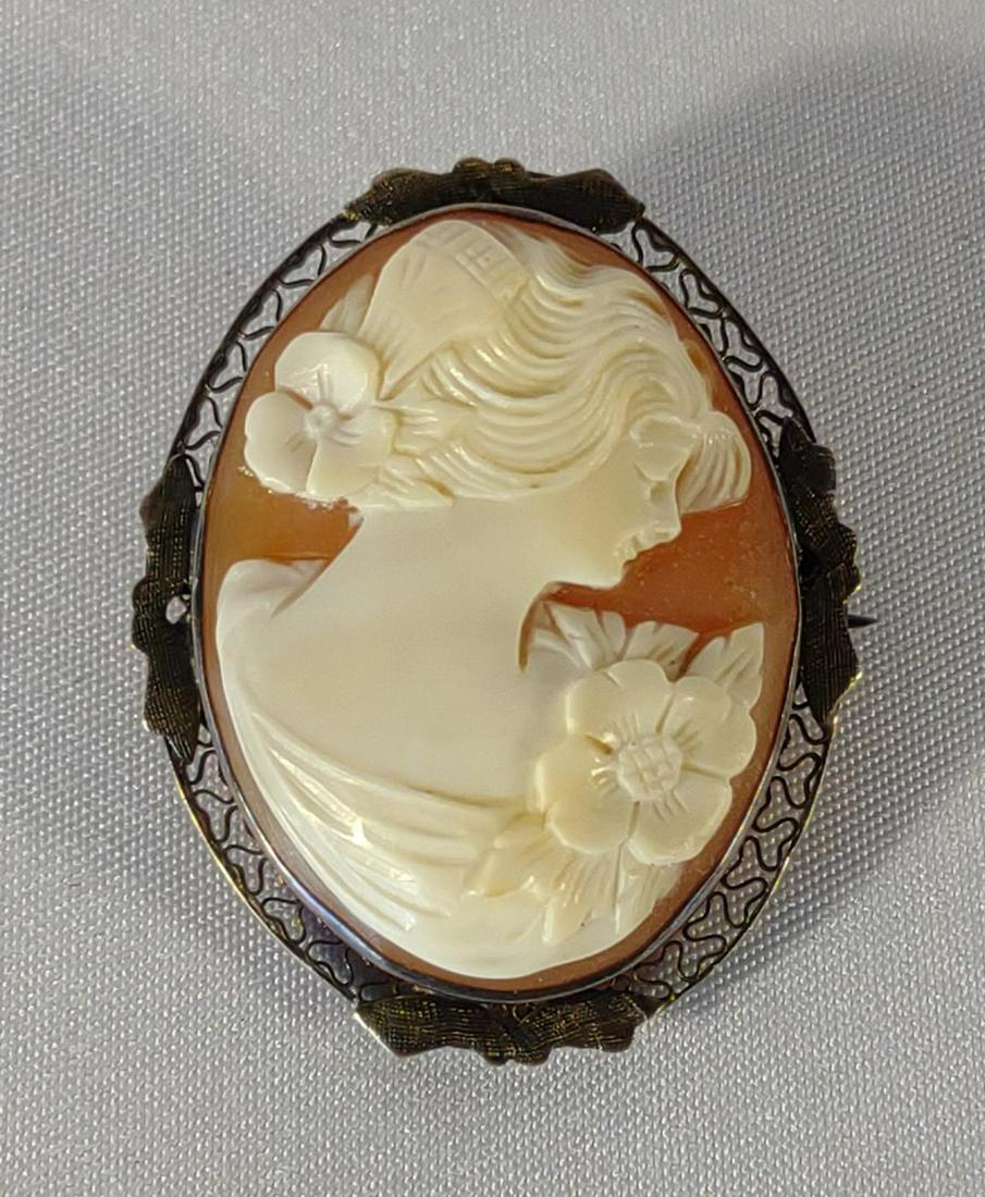14K WG Filigree Carved Cameo Brooch (1 of 6)