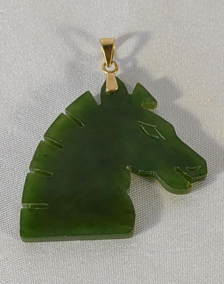 Vintage Jade & 14K Gold Horse Pendant (1 of 5)