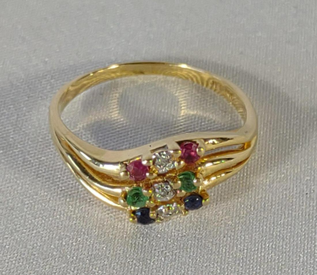 14K Gold Diamond, Ruby, Emerald & Sapphire Ring (1 of 7)