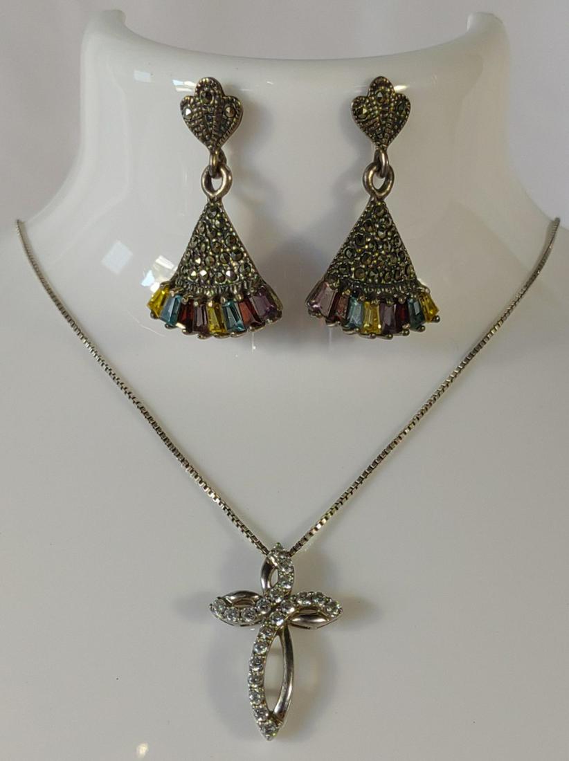 Sterling Silver Cross Necklace & Fan Earrings (1 of 13)