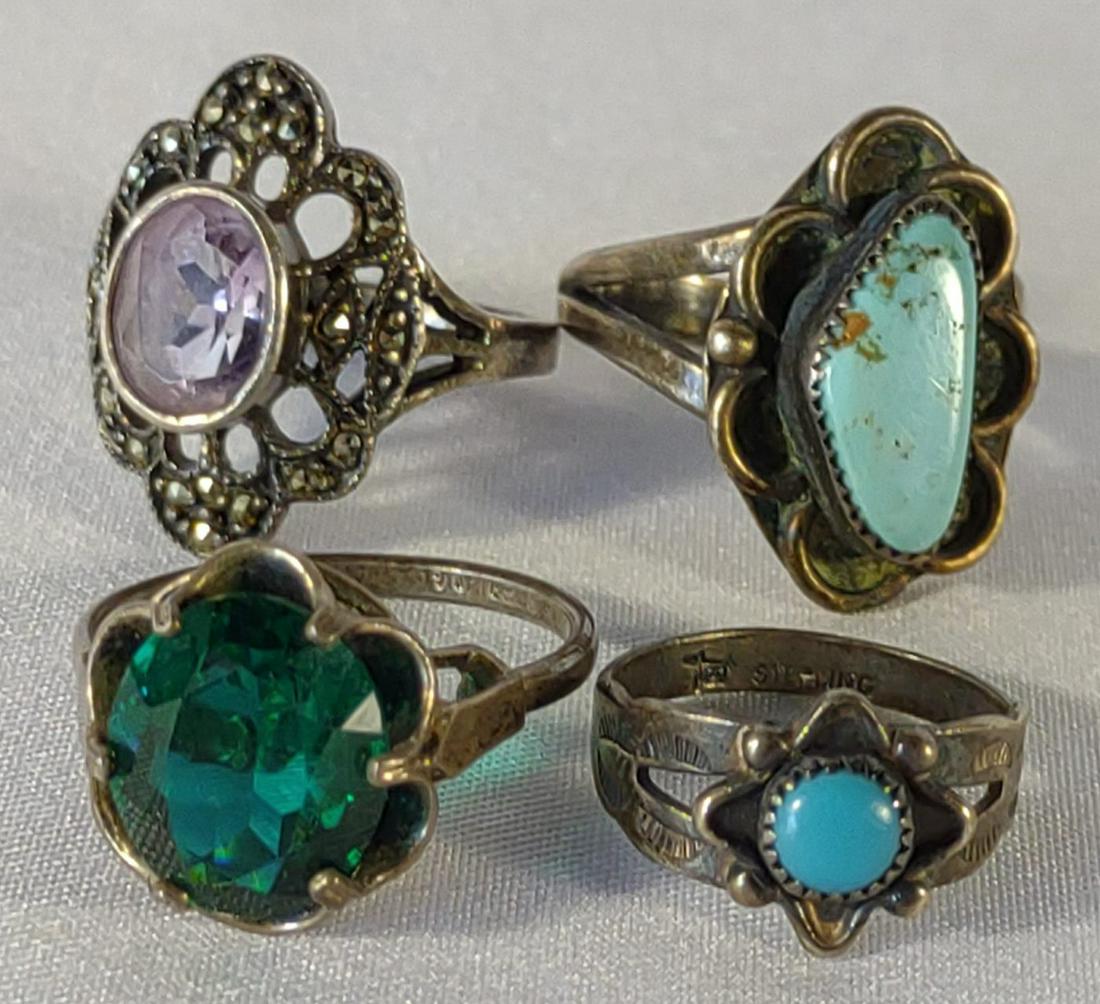 4 Vintage Sterling Silver Rings, incl. Turquoise (1 of 16)