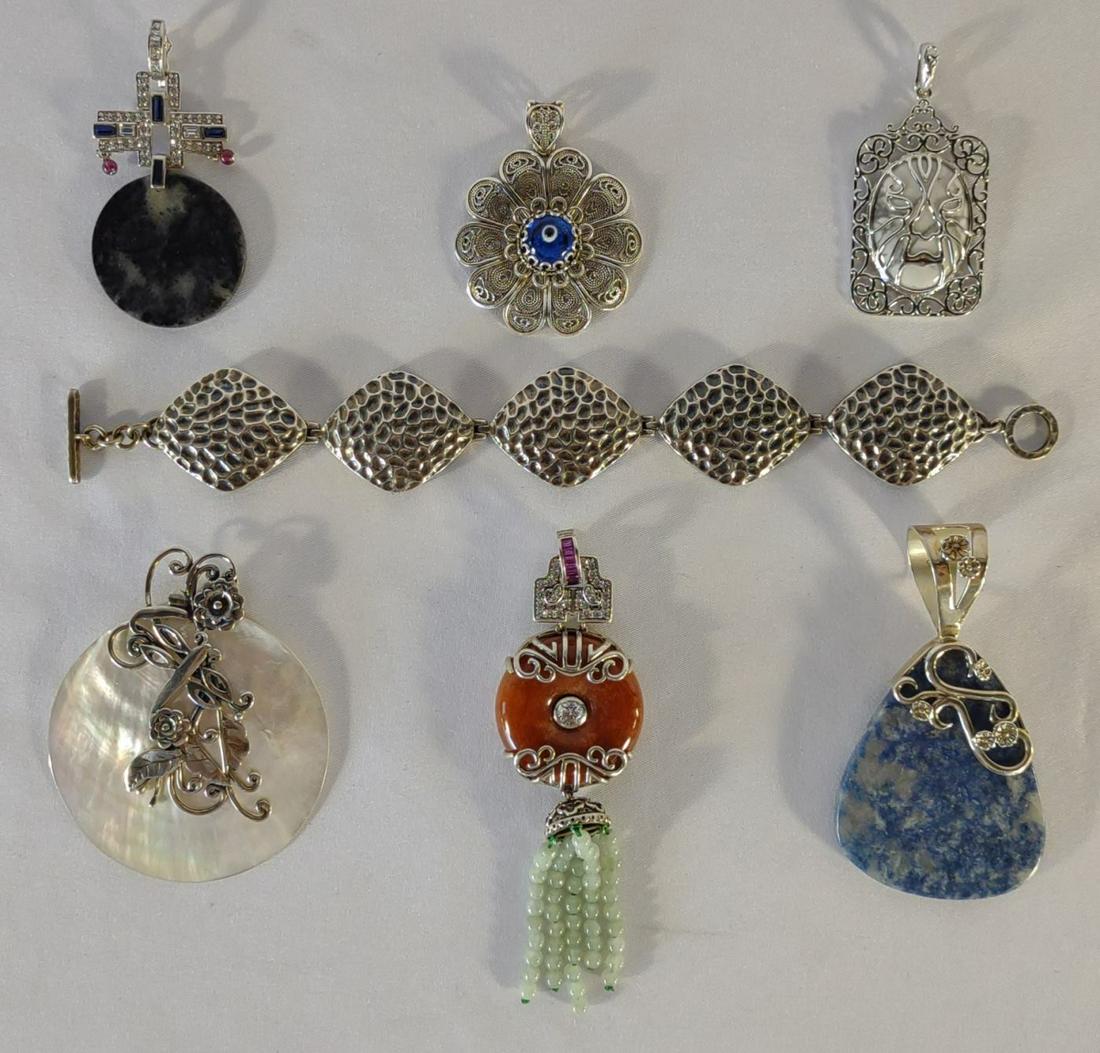 7 pc Sterling Silver Stone Pendants & Bracelet (1 of 20)