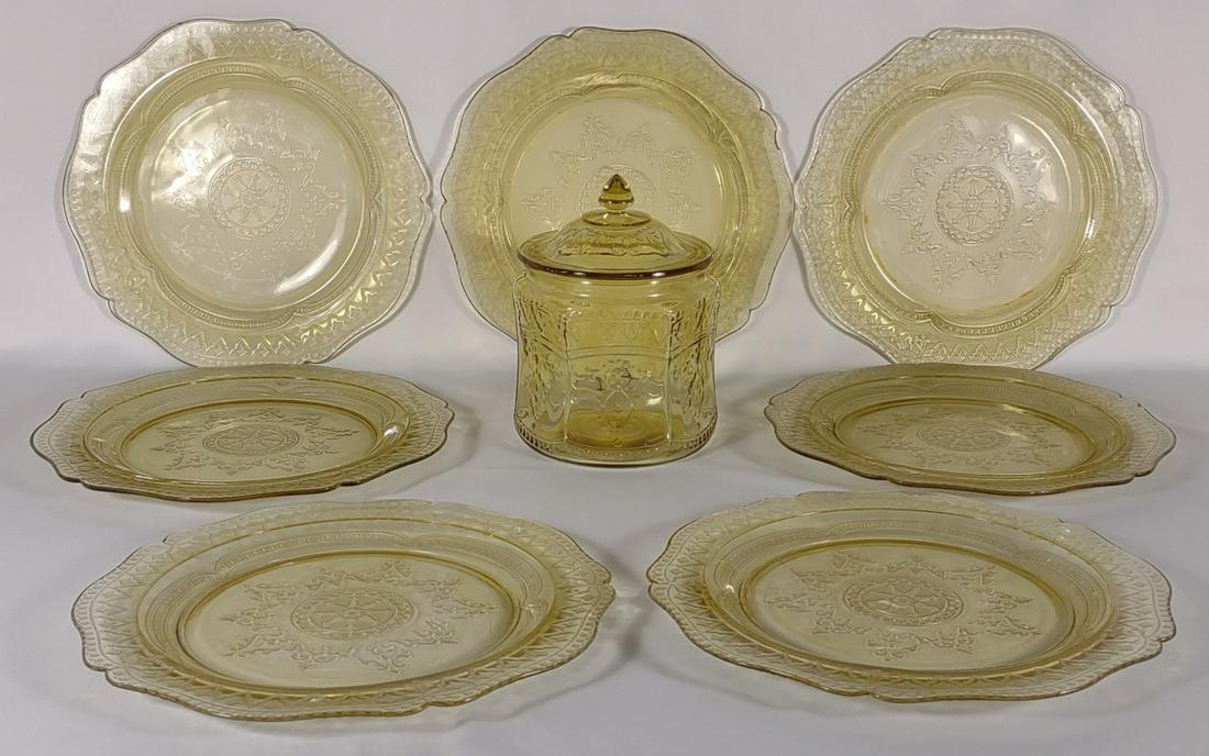 7 pc Patrician Amber Depression Glass Set (1 of 8)