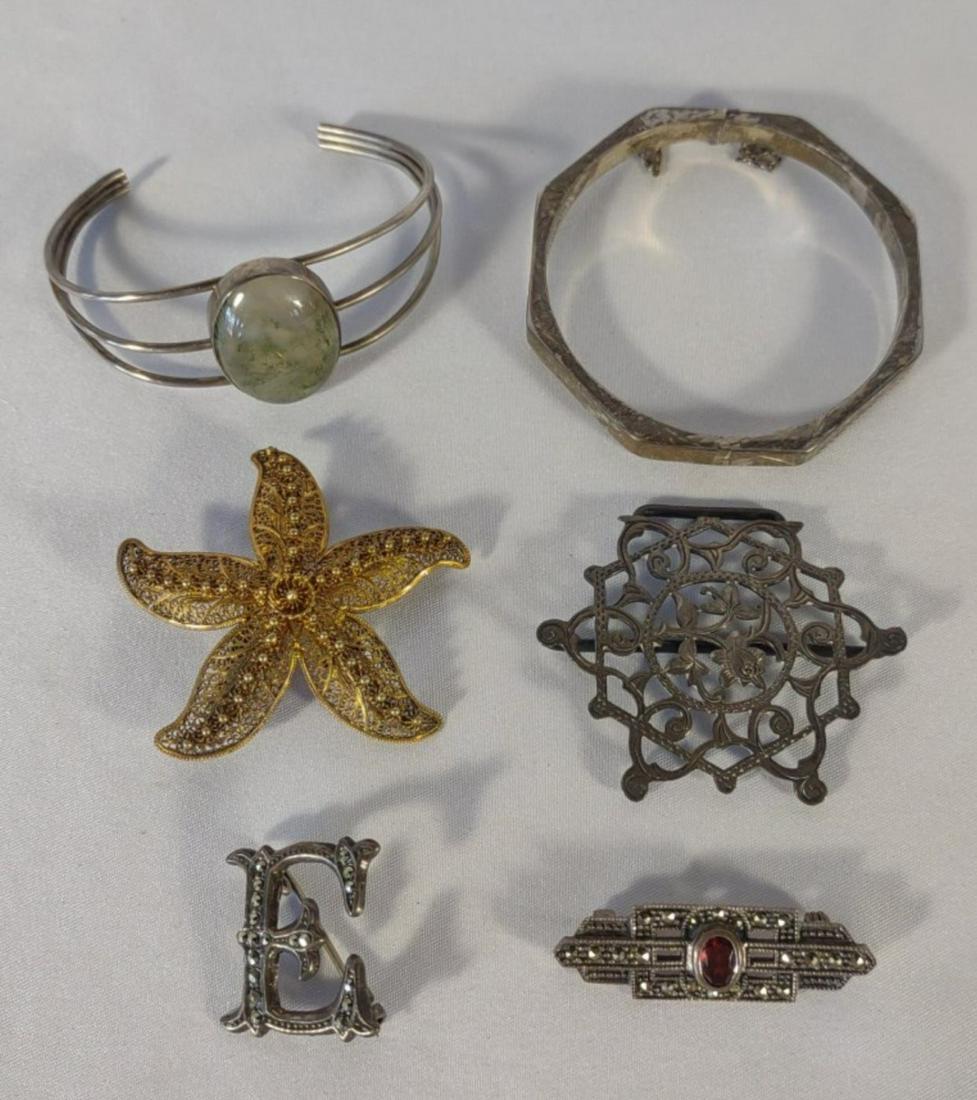 6 pc Vintage Sterling Silver Brooches & Bracelets (1 of 15)