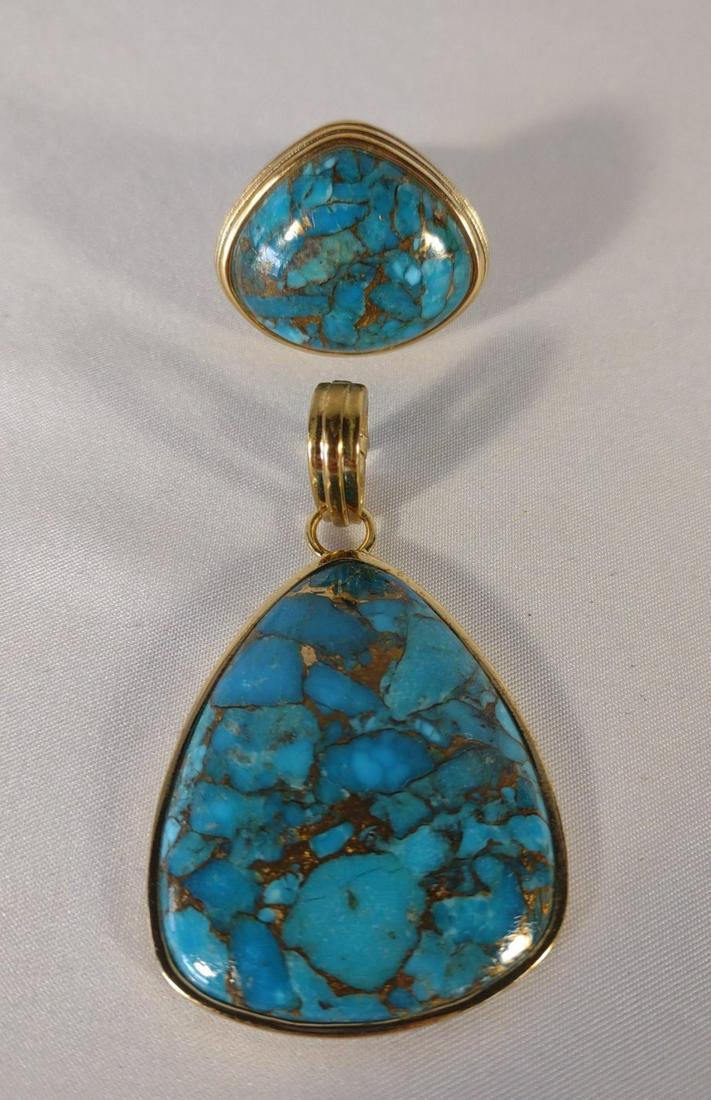 Barse Bronze Turquoise Ring & Pendant Set (1 of 7)