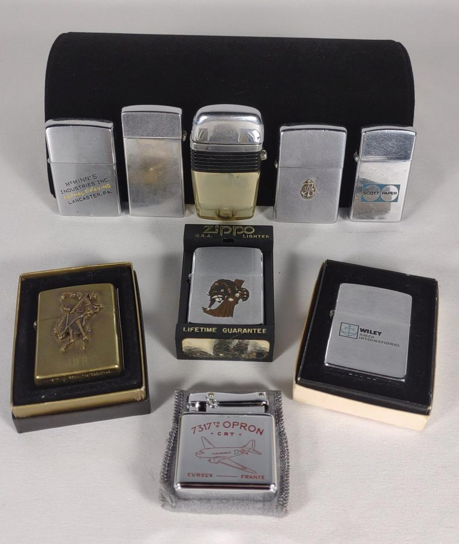 9 Vintage Lighters, Incl. Zippo.: 9 Vintage Lighters, Incl. Zippo.