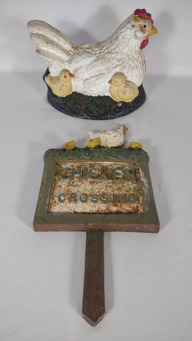 Cast Iron Hen Doorstop & Chicken Crossing Sign (1 of 16)