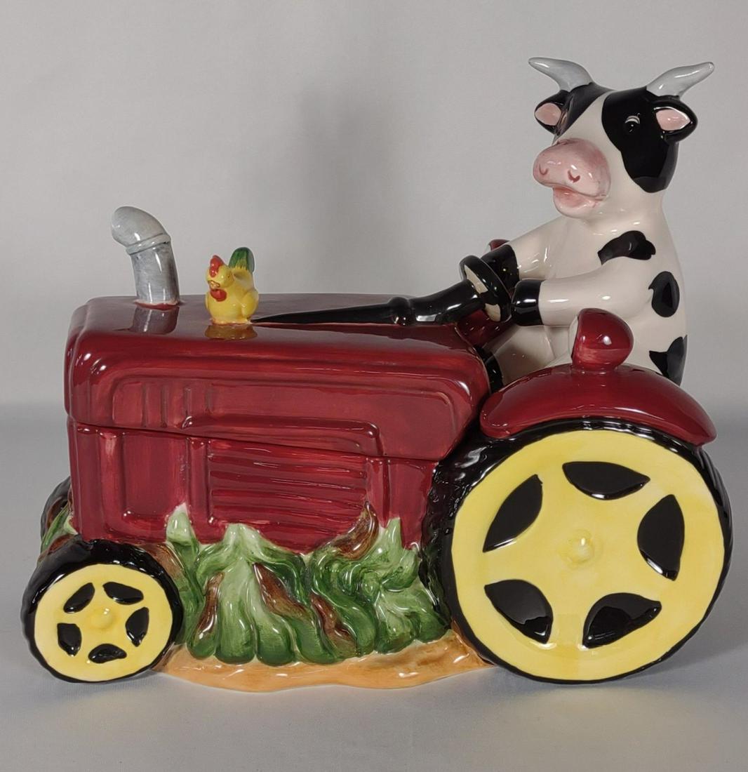 Ceramic Cow Driving Tractor Cookie Jar (1 of 9)