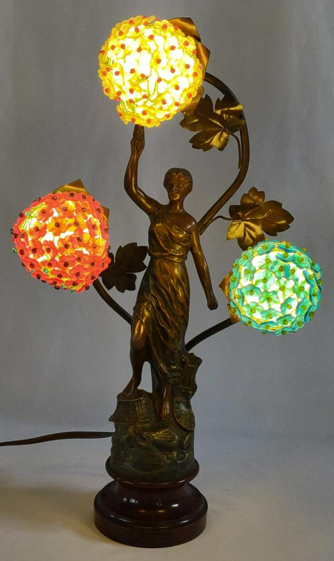 Art Nouveau Bronze Newel Post Lamp (works) (1 of 14)