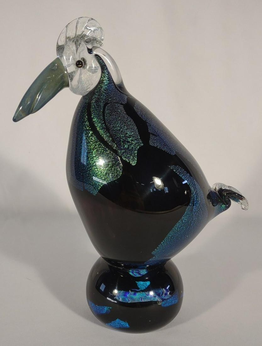 Taylor Backes Puffin Bird Blown Glass Sculpture: Blown glass sculptural figure of puffin bird, created and signed "Taylor Backes". Taylor Backes was conceived in 1982 by Karla Trinkley and Will Dexter. Both of whom were making and showing their work