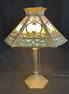 Antique Brass Caramel Stained Glass Slag Lamp