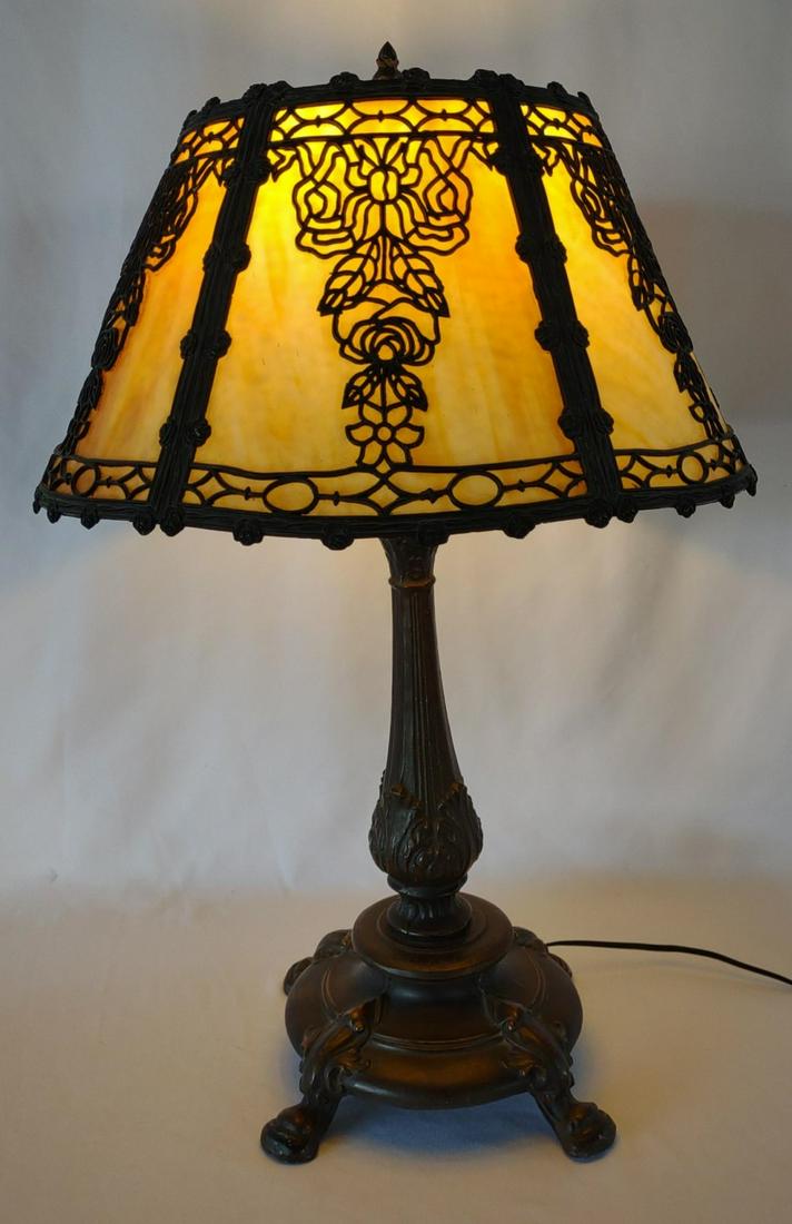 Caramel & Floral Rose Pattern Slag Glass Lamp (1 of 11)
