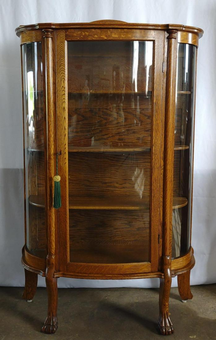Tiger Oak Bowfront China Curio Cabinet w/ Key (1 of 13)