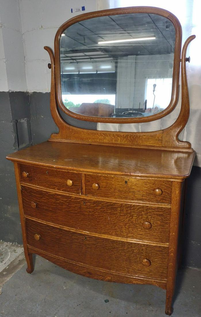 Tiger Oak Dresser w/ Mirror & Claw Feet (1 of 17)