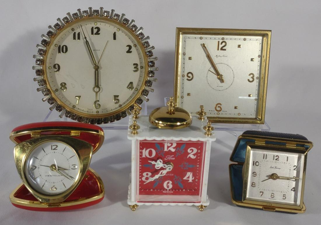 5 Vintage Wind Up Travel Alarm Clocks (Works) - B (1 of 13)