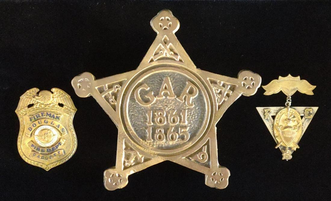 GAR Grave Marker, Fireman Badge & KOP Medal (1 of 11)