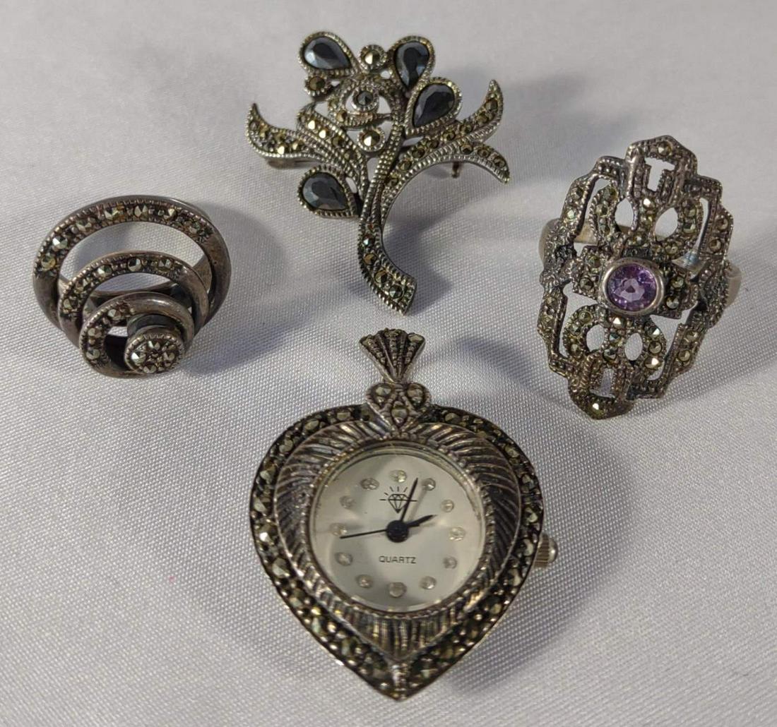 Sterling Silver & Rhinestone Rings, Pin & Pendant (1 of 12)