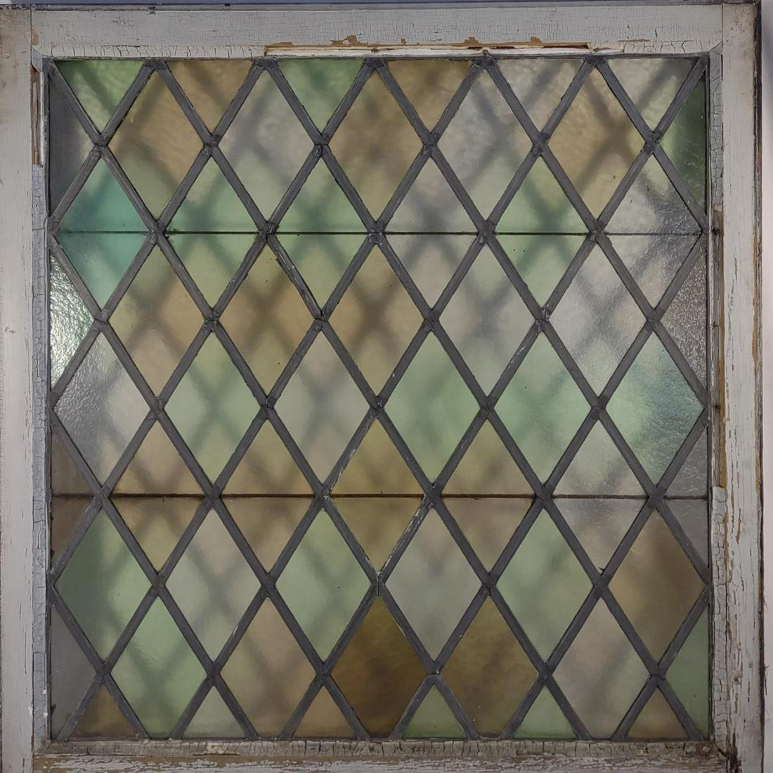 Antique Lead Stained Glass Diamond Window Panel (1 of 9)