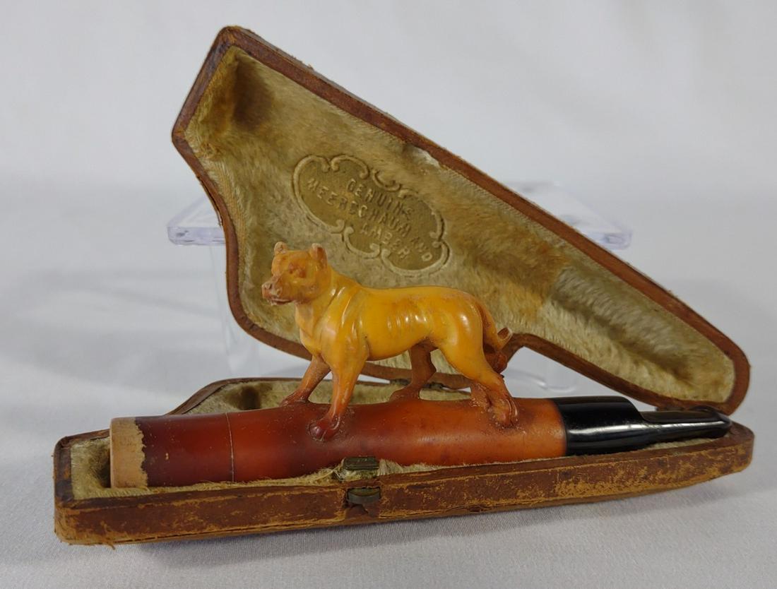 Meerschaum Carved Dog Cigarette Holder & Case (1 of 7)