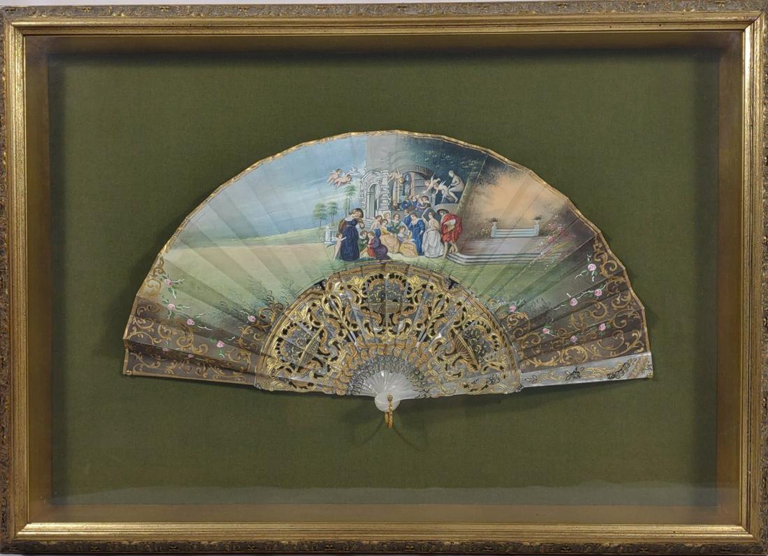 L. Casamay Hand Painted Gilt Fan in Frame (1 of 10)