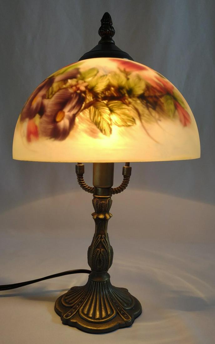 Reverse Painted Glass Shade Table Lamp (Works) (1 of 12)
