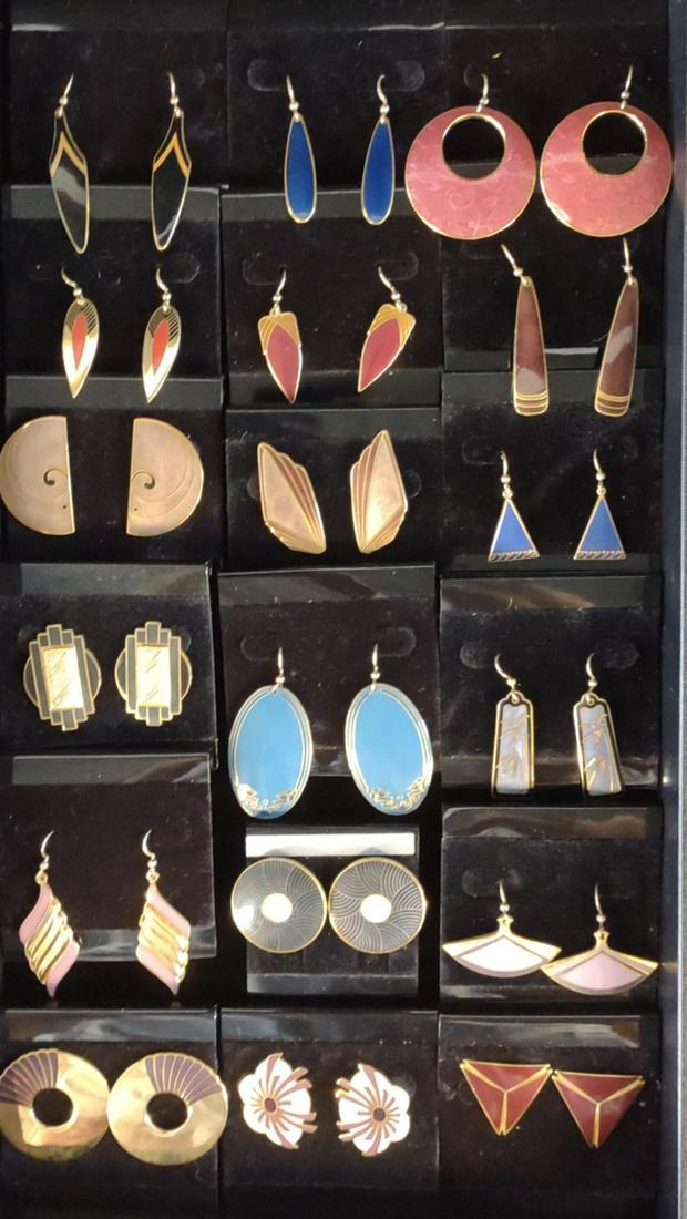 18 pairs of Isle of Skye Enamel Earrings: 18 pairs of post hook earrings. All are marked "Isle of Skye". Made in Scotland.