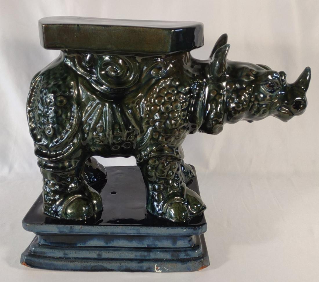 Rare Glazed Pottery Rhinoceros Garden Plant Stand (1 of 8)