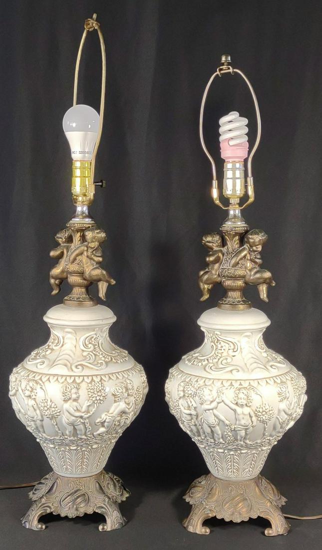 Pair of Figural Metal & Porcelain Cherub Lamps (1 of 16)