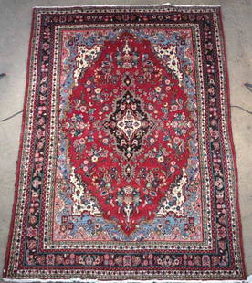 Hand Woven Persian Iran Rug 9'9" X 6'9": Measures 10' 4" x 7' 2". High quality hand knotted Persian area rug made from 100% wool. Made in Iran. "Atlas Rokh Novin" tag on back. White fringe ends. Great condition overall. No color damage, smel