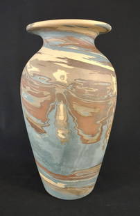 Niloak Marked 10.5" Mission Swirl Pottery Vase: Niloak 2nd art mark present on bottom. Authentic Niloak mission swirl pottery art vase. Stands 10.5"