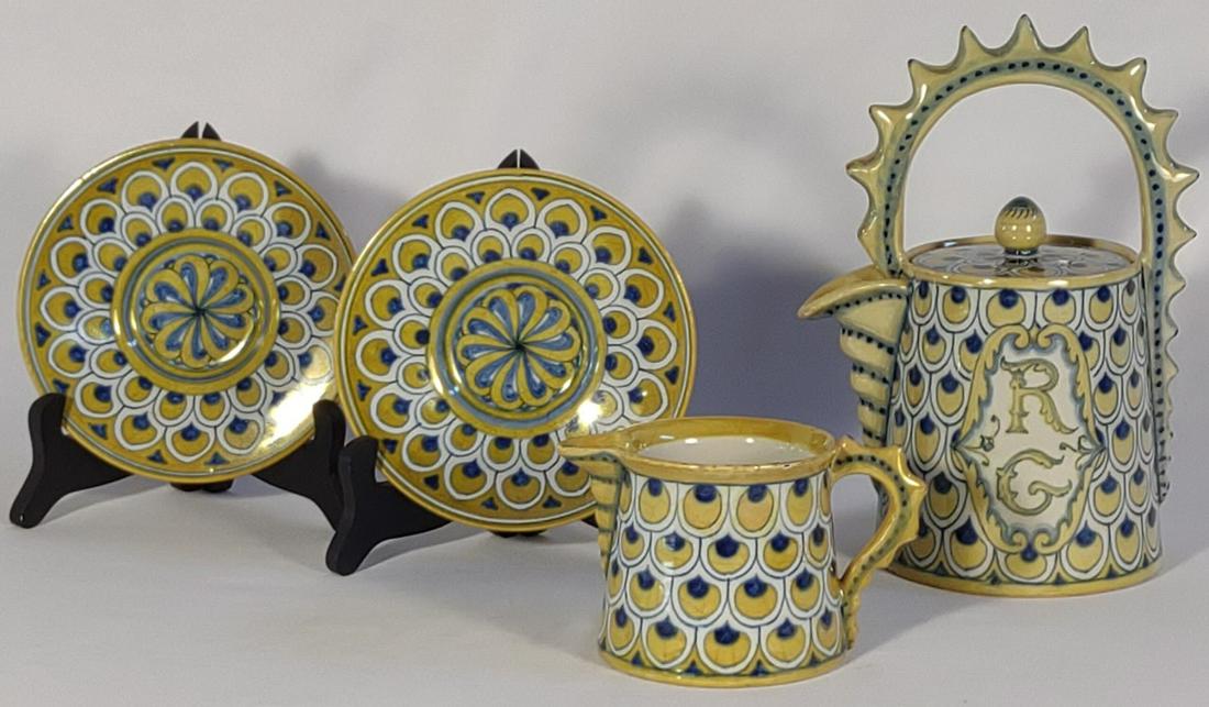 4 pc Cantagalli Peacock Luster Pottery Set (1 of 20)