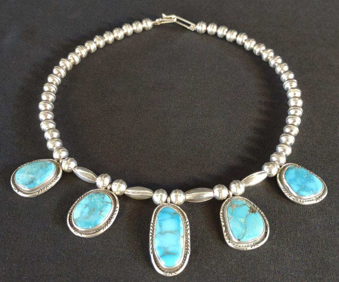 Native Turquoise & Sterling Squash Necklace (1 of 9)