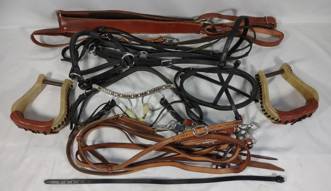 3 Horse Bridles, Rawhide Stirrups & Breast Collar (1 of 10)