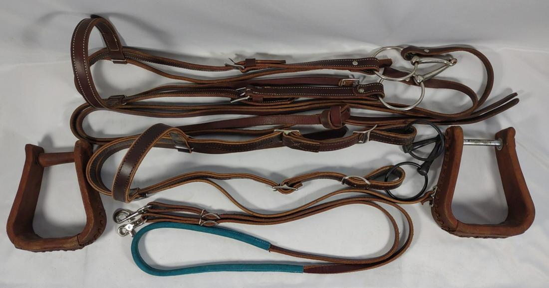 2 Horse Bridles, Reins & Leather Stirrups (1 of 8)