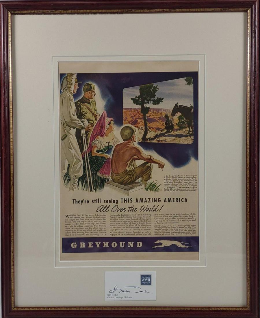 Bob Dole Signed WWII 1944 Military Greyhound Ad (1 of 6)
