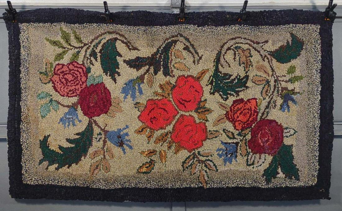 Antique Rose Hook Rug (Burlap Backed) (1 of 9)