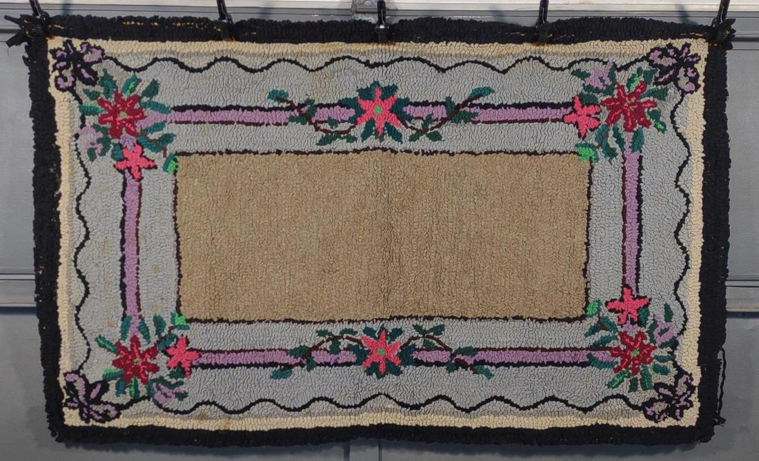 Antique Floral Hook Rug 5' x 3' (1 of 9)