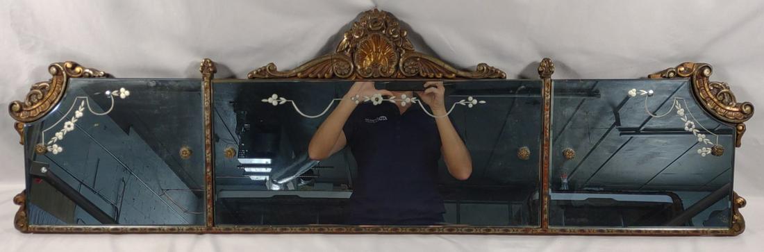 Antique Gilt 3 Panel Floral Mirror (1 of 8)