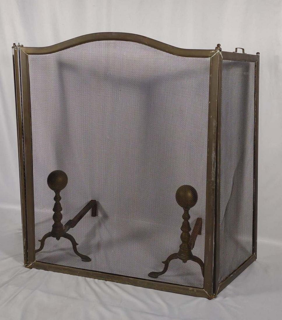 Antique Brass Fireplace Andirons & Screen (1 of 10)