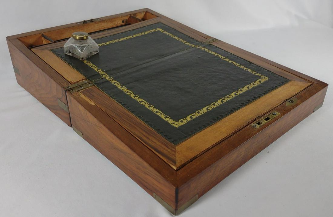 Antique Walnut Campaign Brass Bound Writing Box (1 of 11)