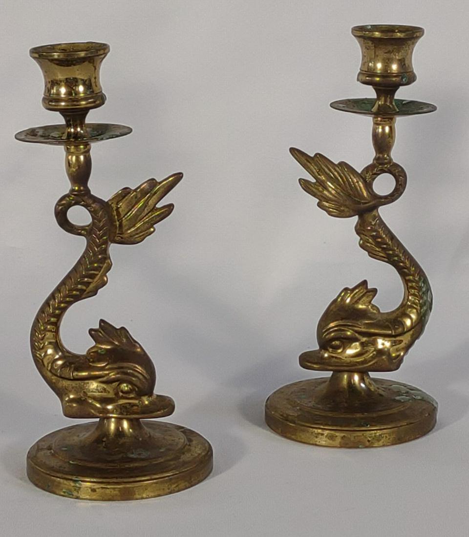 Pair of Brass Dolphin Candlesticks (1 of 11)