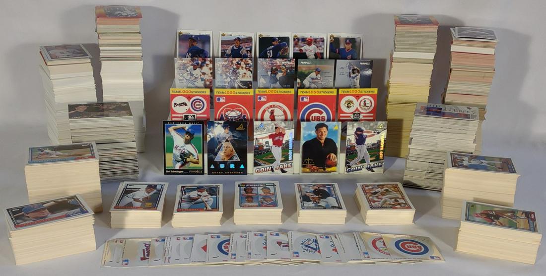 Early 1990s Baseball Sports Cards: Includes 1992 Pinnacle Score cards, 1992 Upper Deck Cards, 1992 Topps, 1991-96 Fleer, and a mix of 90s cards.